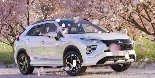 Afbeelding van witte Eclipse Cross PHEV met bloesemblaadjes